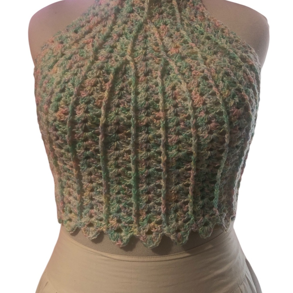 Handmade Crochet Multicolor clamshell Halter Top